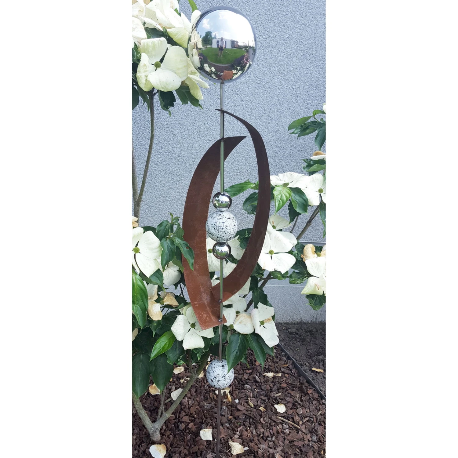 Beetstecker Deimos Aus Edel-/Cortenstahl Mit 4 Kugeln/Stab, Granit In Weiß, Maße 145 X 21 X 19,5 Cm 3 Beetstecker Deimos Aus Edel-/Cortenstahl Mit 4 Kugeln/Stab, Granit In Weiß, Maße 145 X 21 X 19,5 Cm